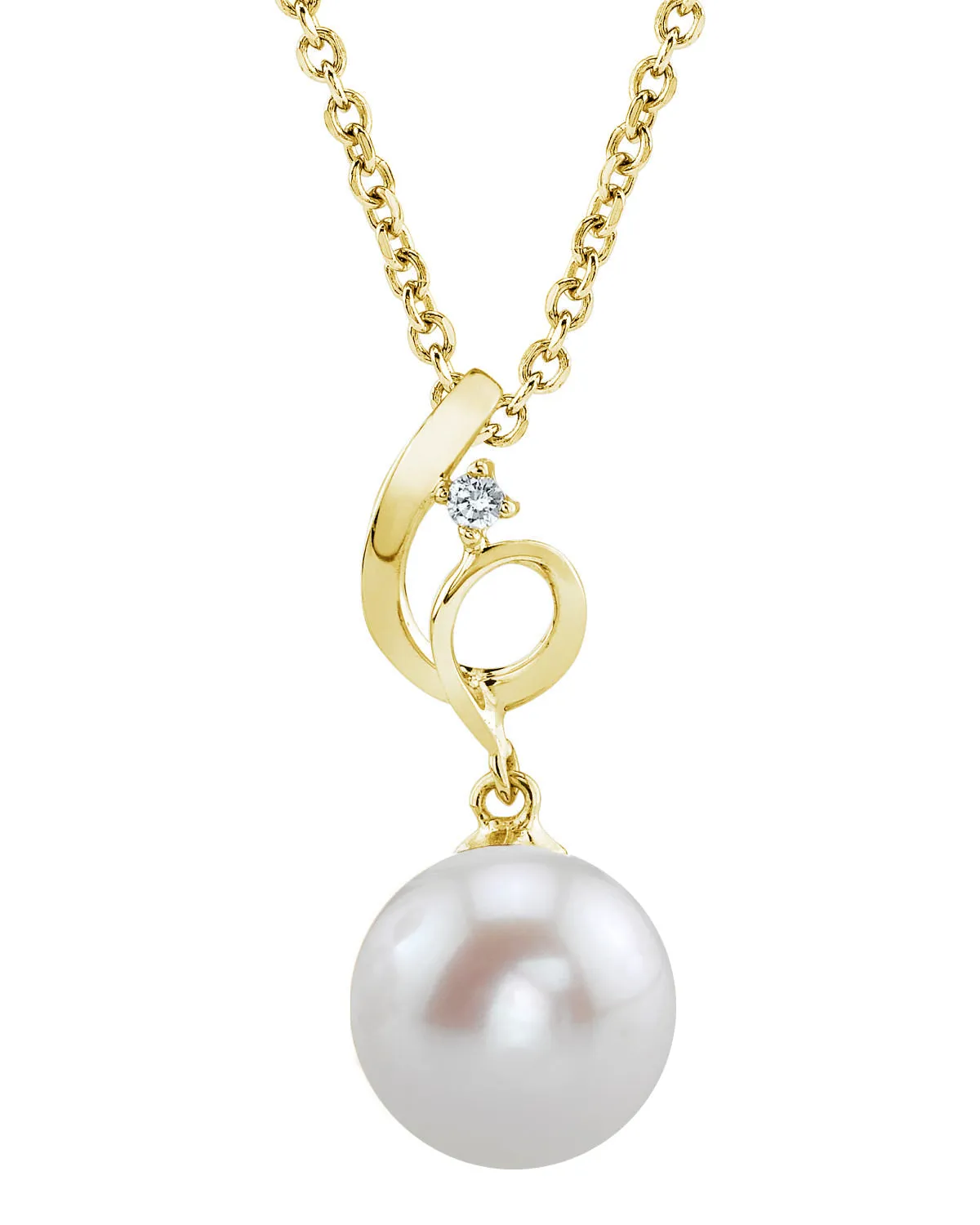 14K Gold Freshwater Pearl & Diamond Riley Pendant