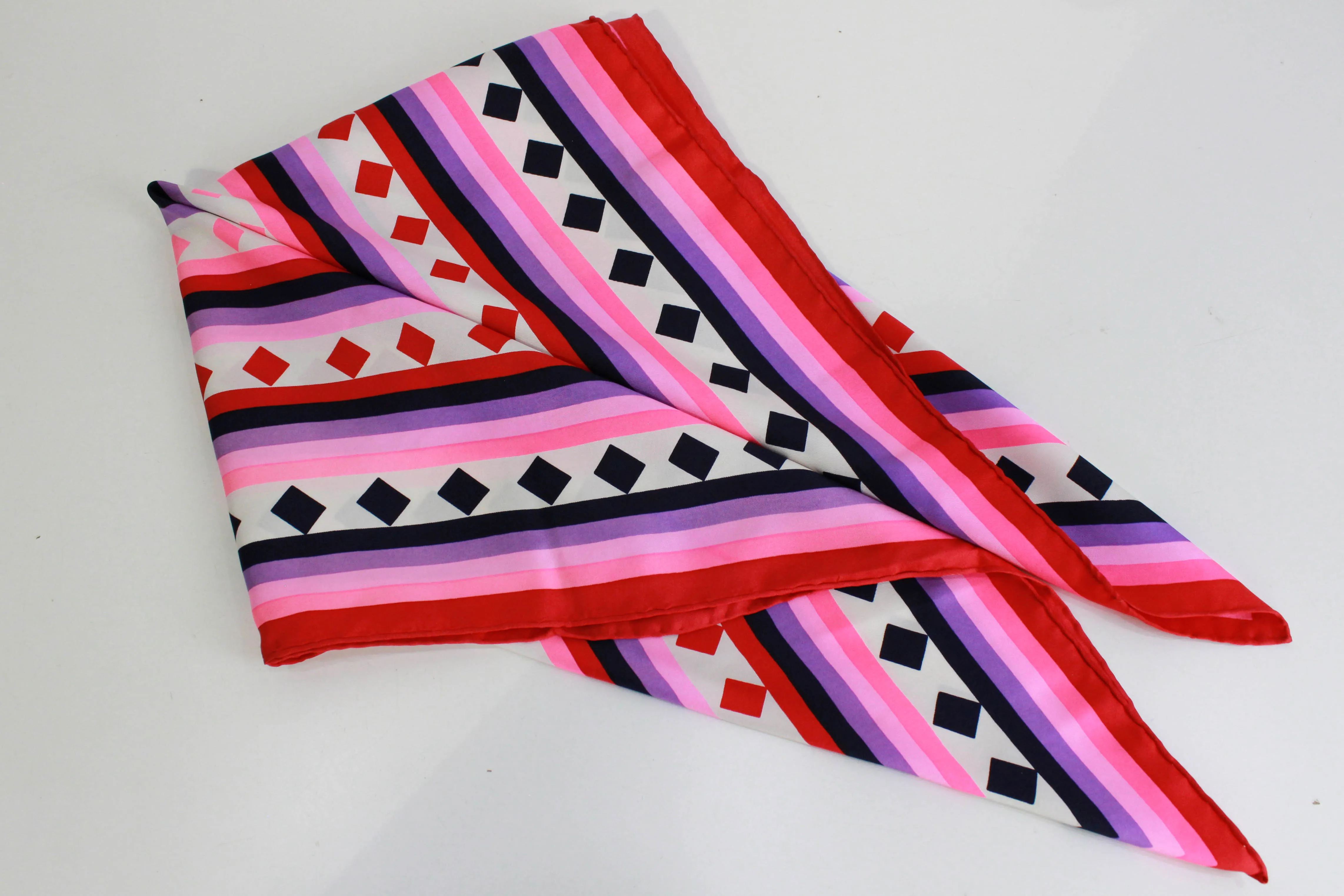 1970s Geoffrey Beene Silk Scarf, Bright Pink Geometric Print