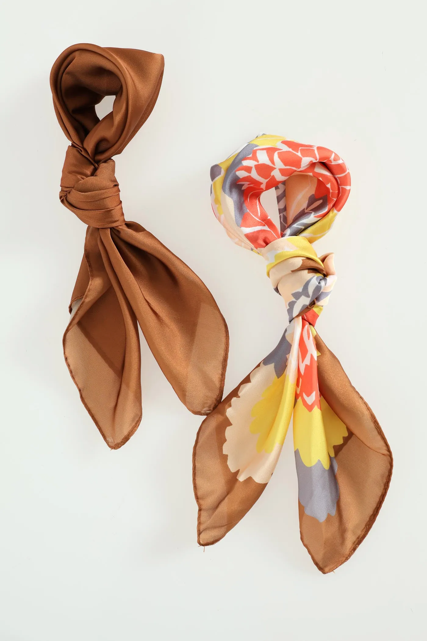 2 Pack Bright Floral Satin Scarf - Multi