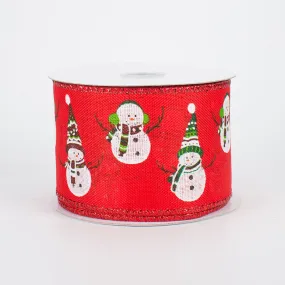 2.5" Snowman Friends Ribbon: Red (10 Yards)