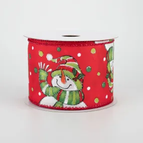 2.5" Snowman Polka Dot Ribbon: Red (10 Yards)