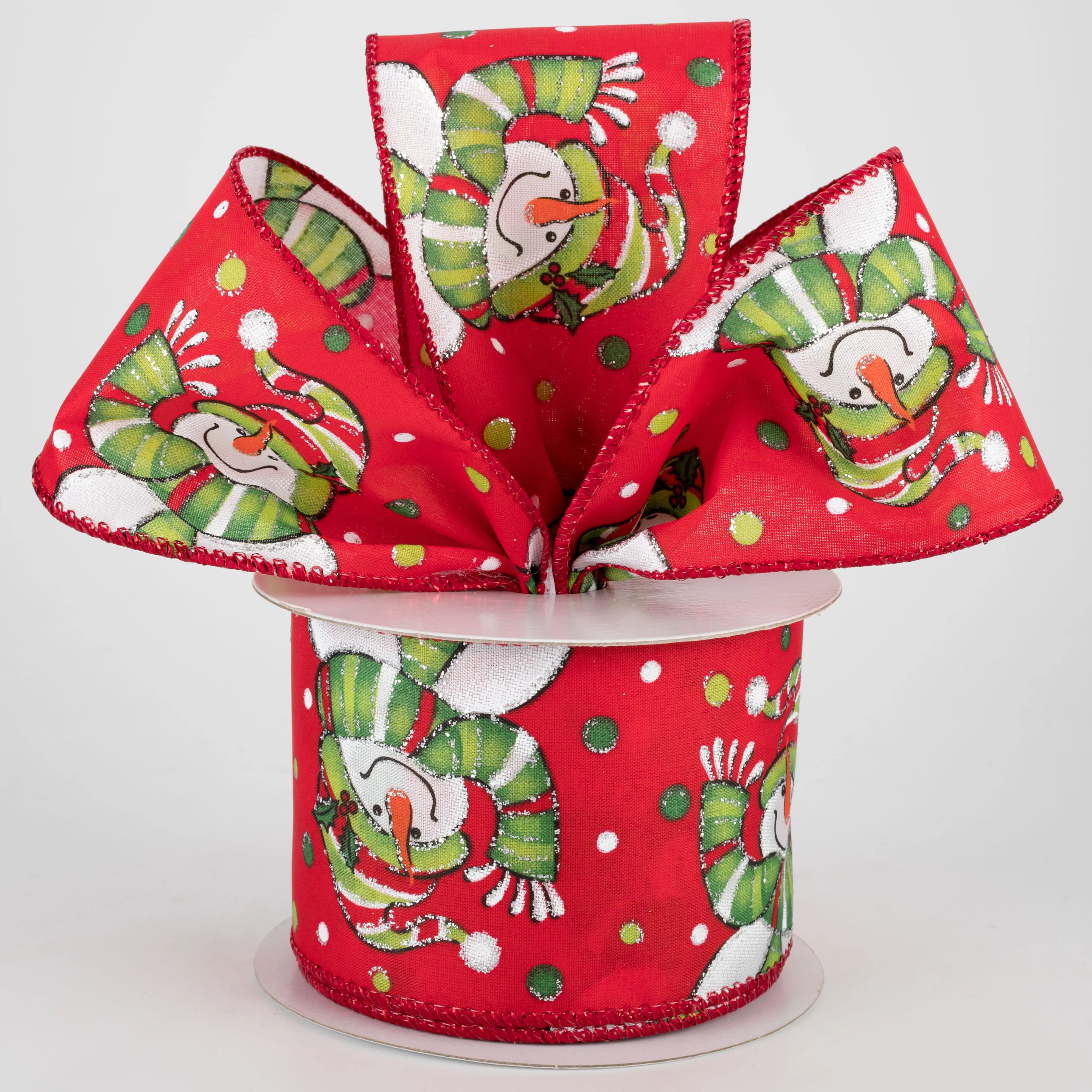 2.5" Snowman Polka Dot Ribbon: Red (10 Yards)