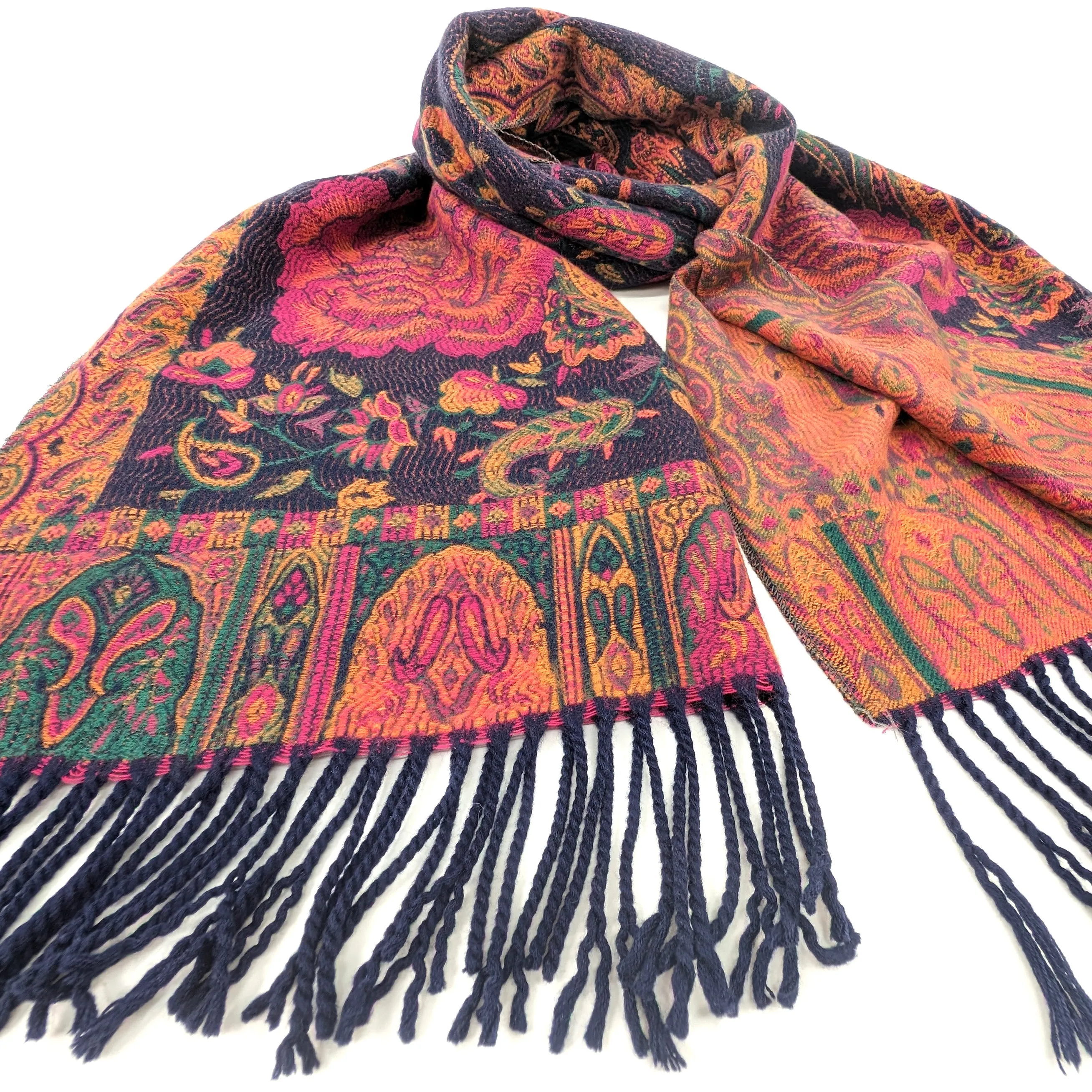 Avren - Persian Style Pashmina (65x180cm) - Blue/Orange