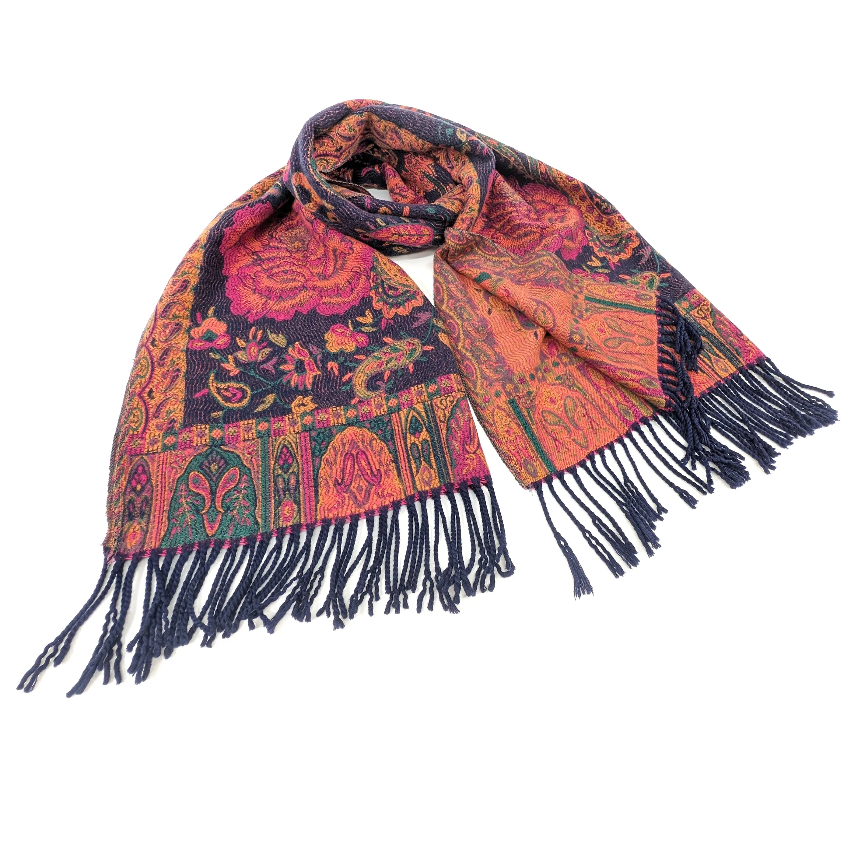 Avren - Persian Style Pashmina (65x180cm) - Blue/Orange