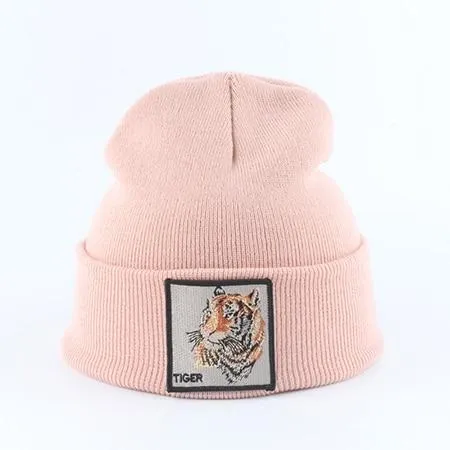 Beanie Wolf Embroidery Winter Hats Knitted Beanies For Women