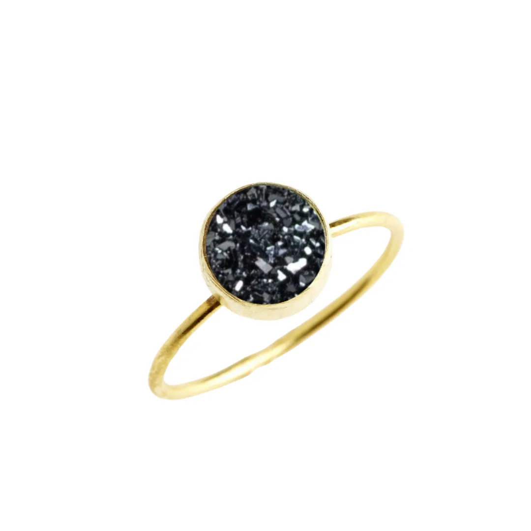 Black Druzy Circle Stacking Ring