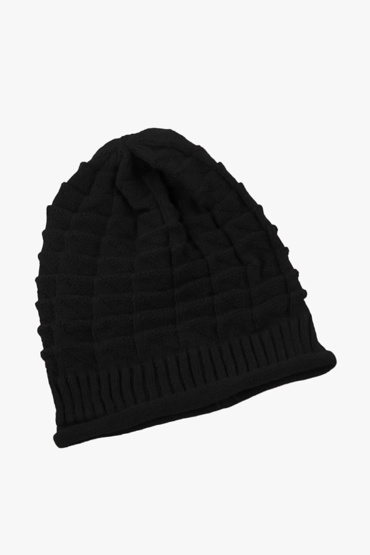 Black Knitted Baggy Beanie - W22 - UBH0010