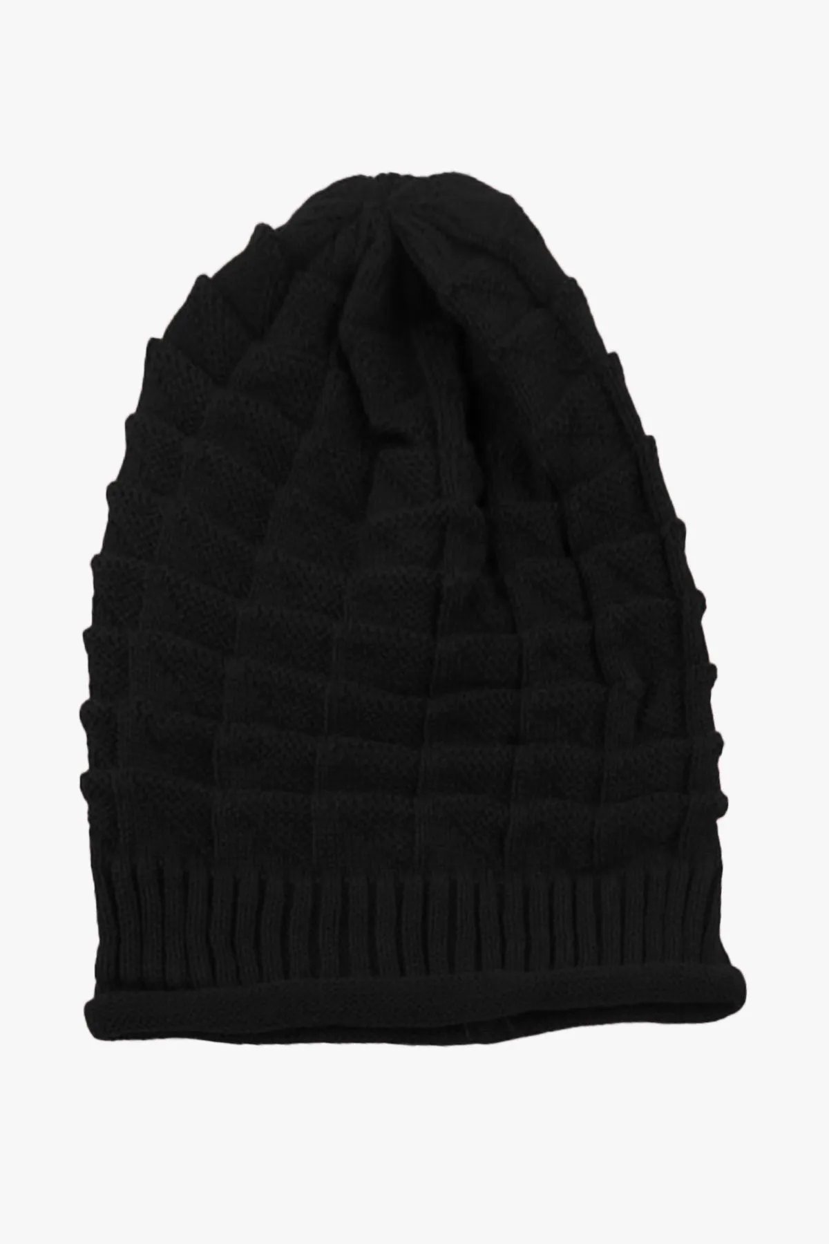 Black Knitted Baggy Beanie - W22 - UBH0010