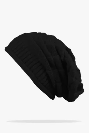 Black Knitted Baggy Beanie - W22 - UBH0010