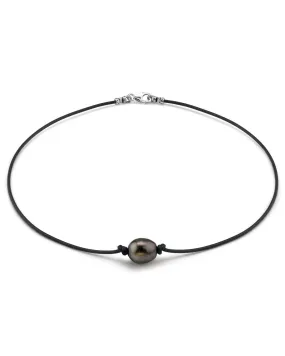 Black Tahitian Baroque Pearl on Leather Necklace