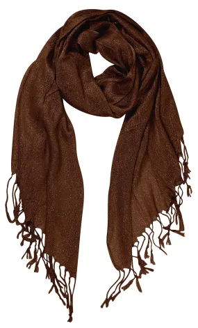 Brown Peach Couture Beautiful Princess Shimmer Sparkle Lightweight Sheer Fringe Scarf