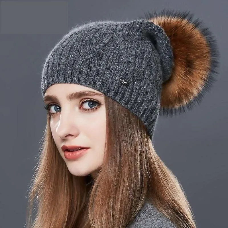 Cashmere Women Knitted Pompom Beanies Winter Hats