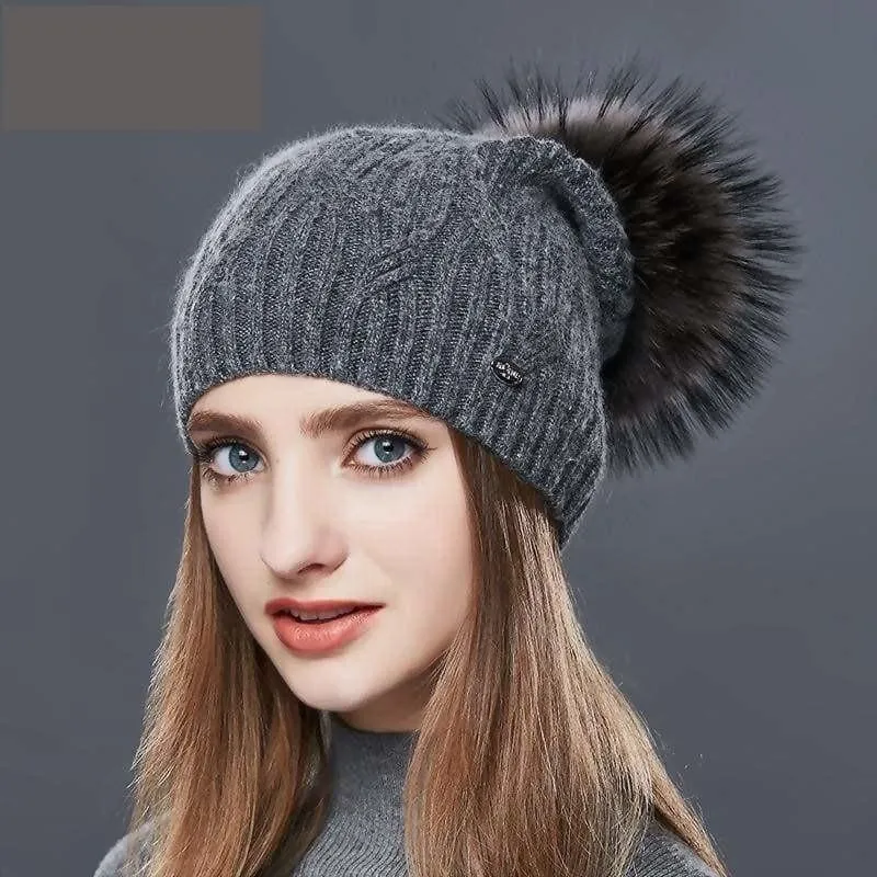 Cashmere Women Knitted Pompom Beanies Winter Hats