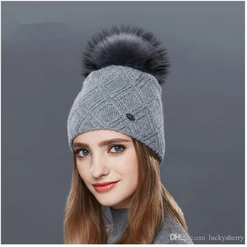 Cashmere Women Knitted Pompom Beanies Winter Hats