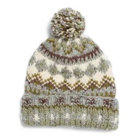 Chamula Double Cuff Cap Fair Isle #3 Pearl Grey