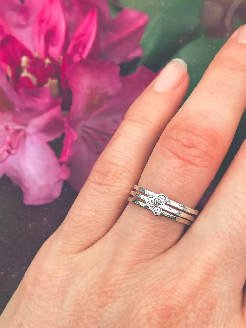 Delicate Diamond Solitaire Stacking Rings