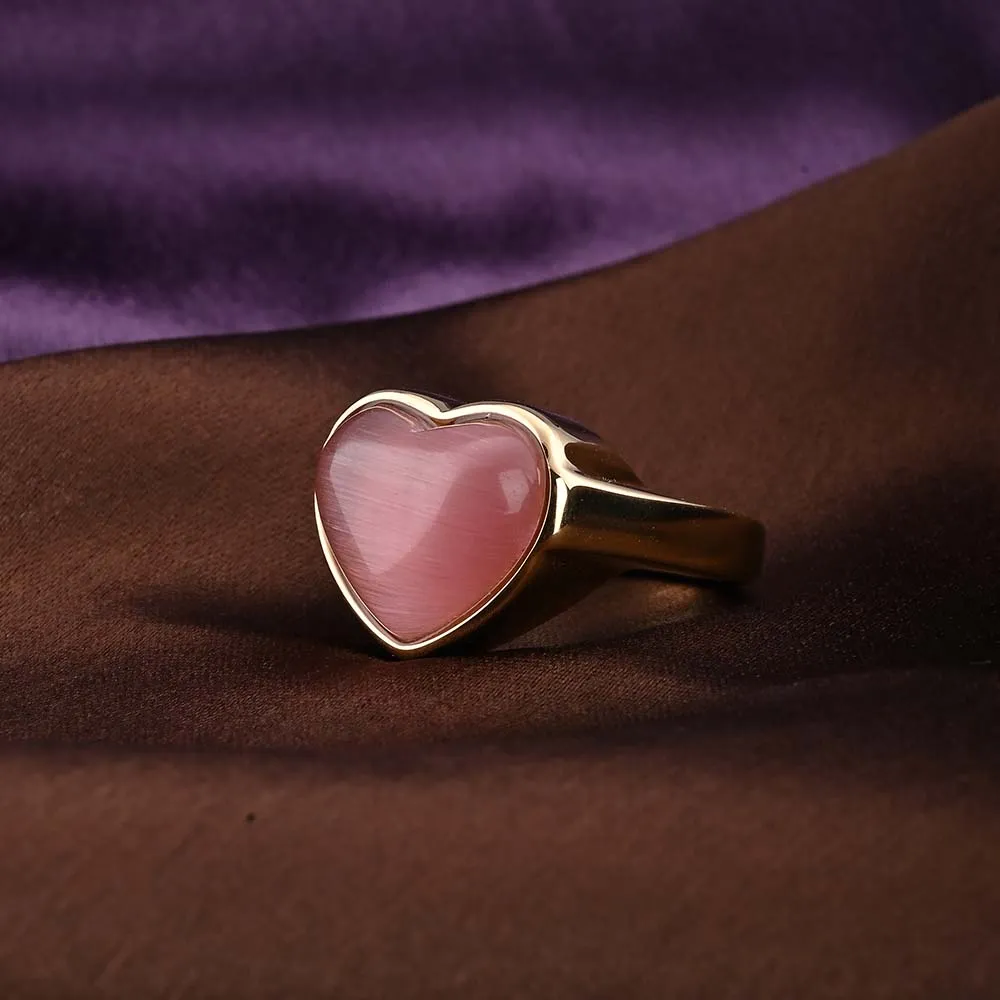 Delicate Pink Stone Heart Ring