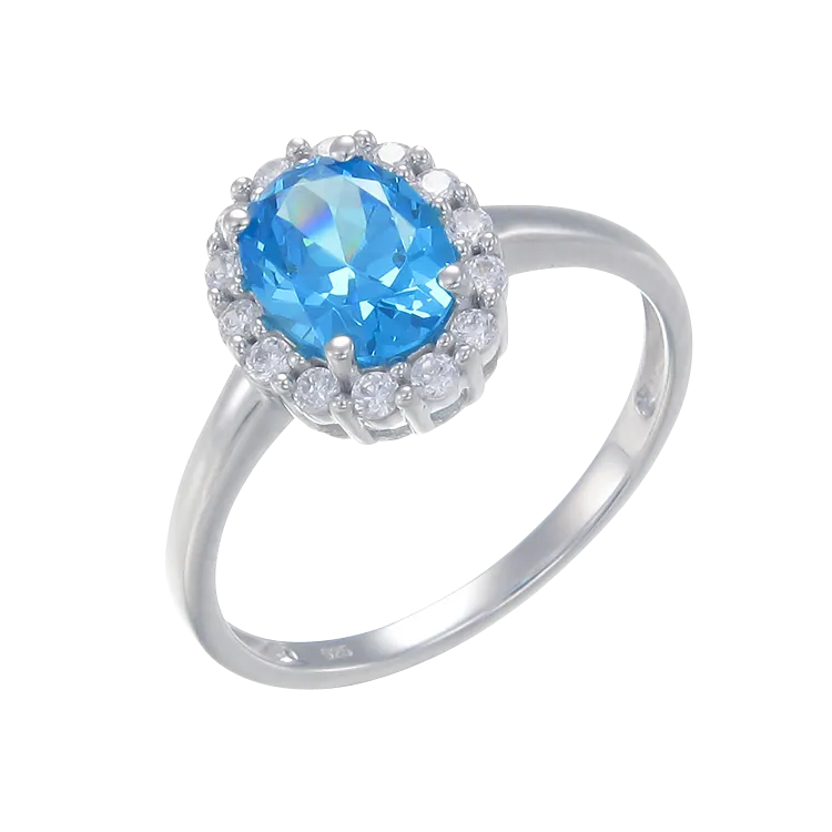 Delicate Sparkling Blue Ring with Halo