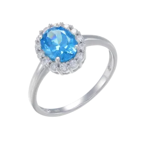 Delicate Sparkling Blue Ring with Halo