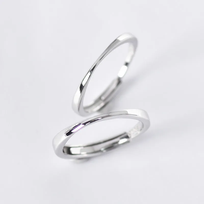 Delicate Thinning Slim Silver Couple Ring for Women