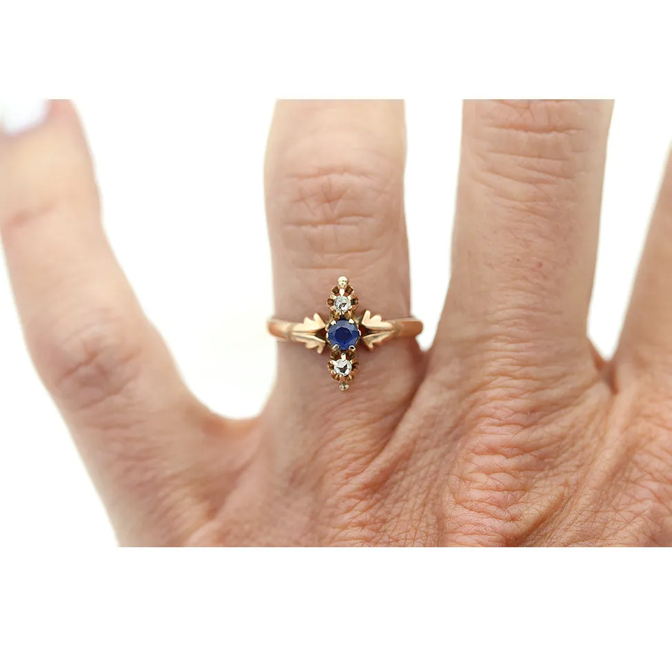 Delicate Victorian Sapphire & Rose Cut Diamond Engagement Ring