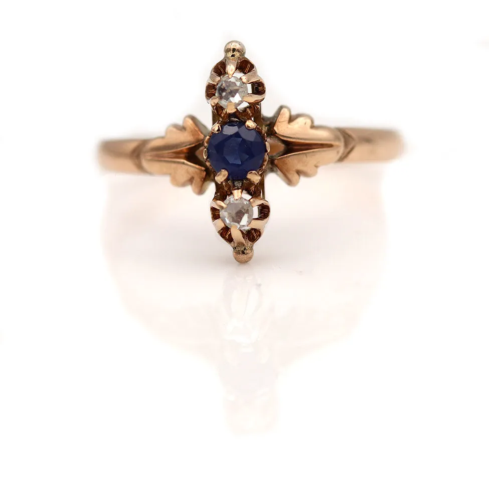 Delicate Victorian Sapphire & Rose Cut Diamond Engagement Ring