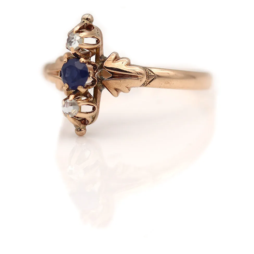 Delicate Victorian Sapphire & Rose Cut Diamond Engagement Ring