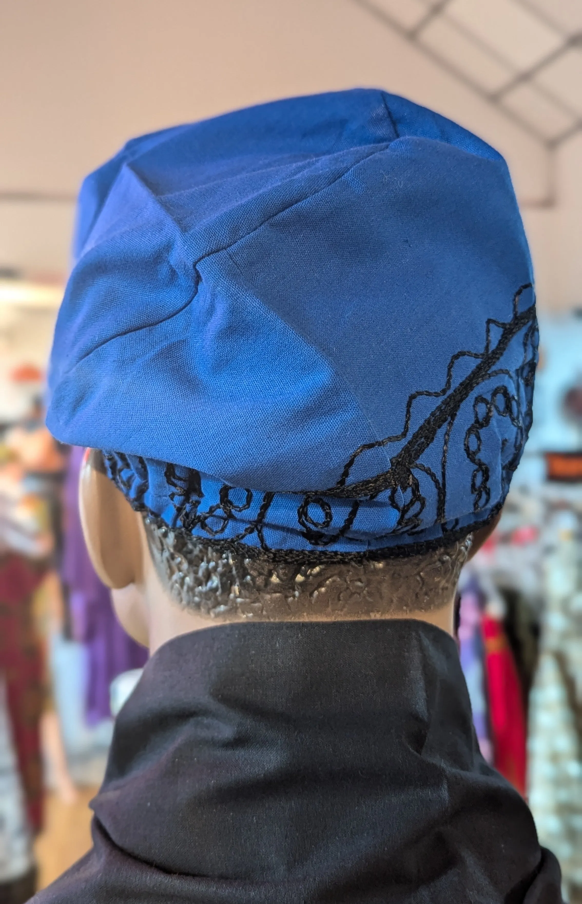 Dupsie's Ajogun Adebo Royal-Blue African Cotton Adebo Fila Kufi Cap with Black Embroidery DPH4094