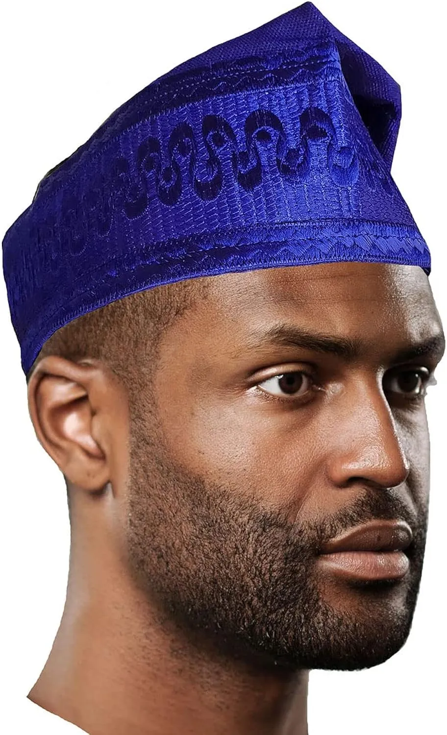 Dupsie's Embroidered Royal-Blue African Aso Oke ỌláFìlà Handwoven Fila Kufi Cap Hat DPH294