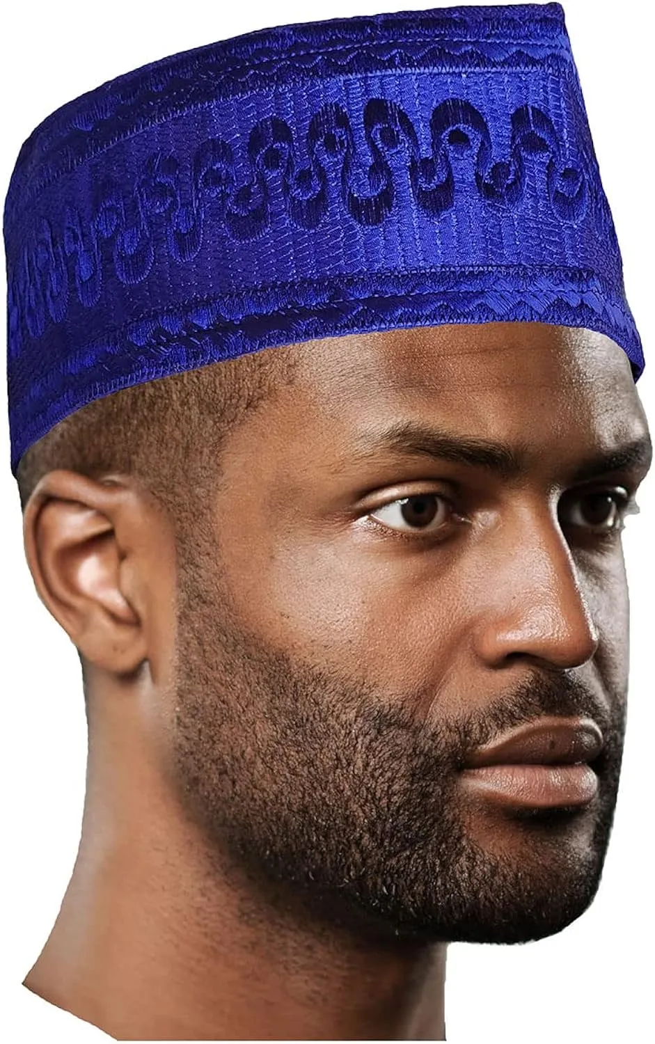 Dupsie's Embroidered Royal-Blue African Aso Oke ỌláFìlà Handwoven Fila Kufi Cap Hat DPH294