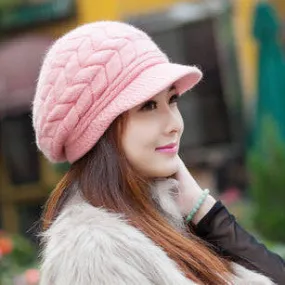 Elegant Women Hat Winter & Fall Beanies Knitted Hats For Woman Rabbit Fur Cap Autumn Ladies Female Fashion Skullies