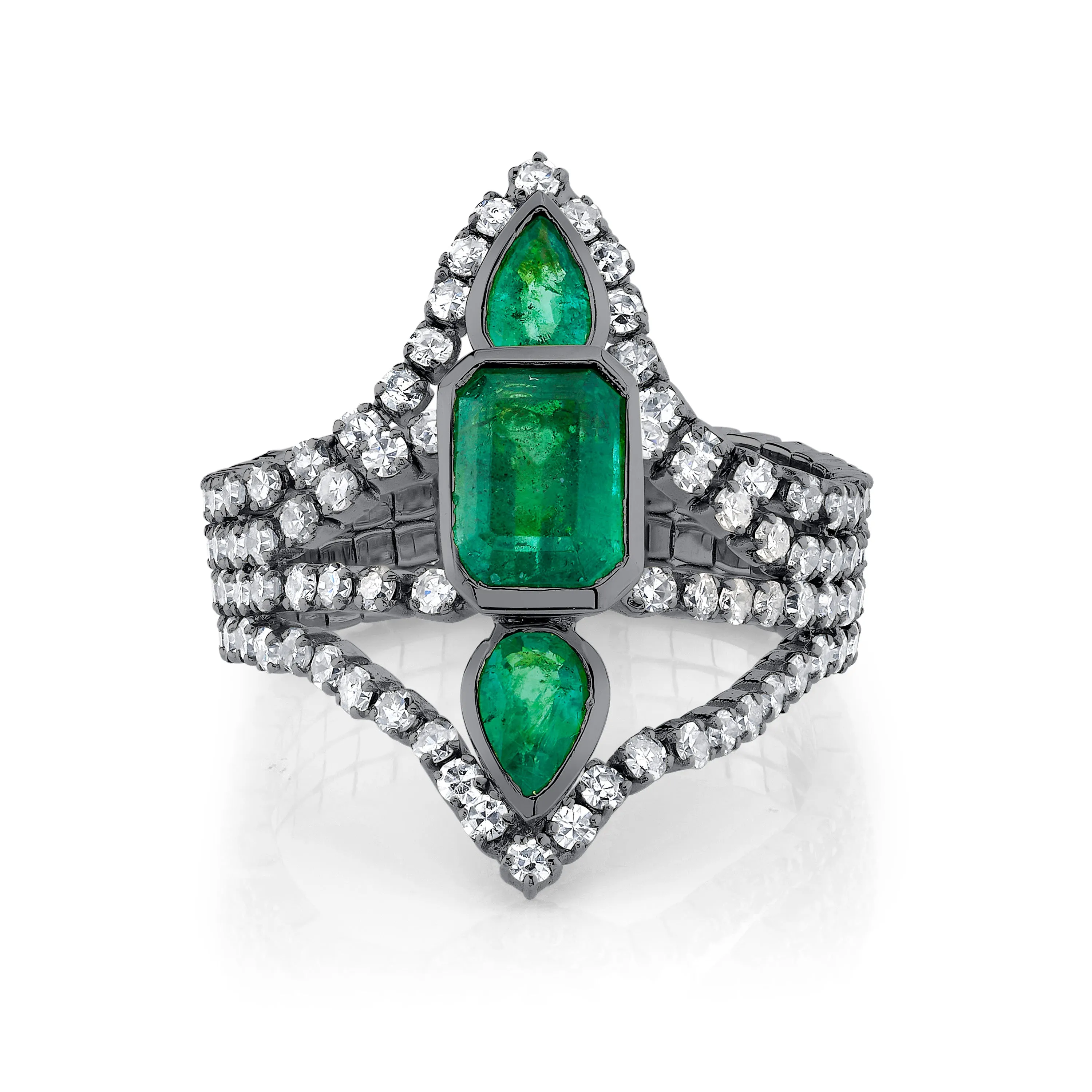 EMERALD DELICATE DECO STACKED THREAD RING