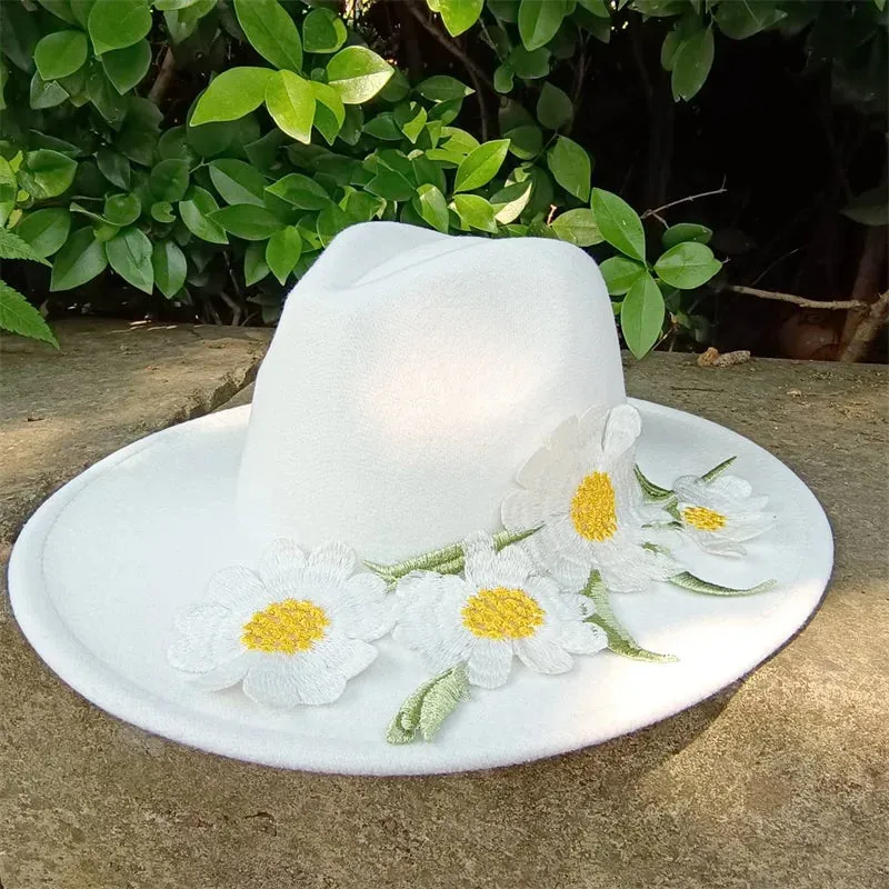 Fedora hats 3D embroidered flowers Fedora men and women hats Jazz hats Women's hats