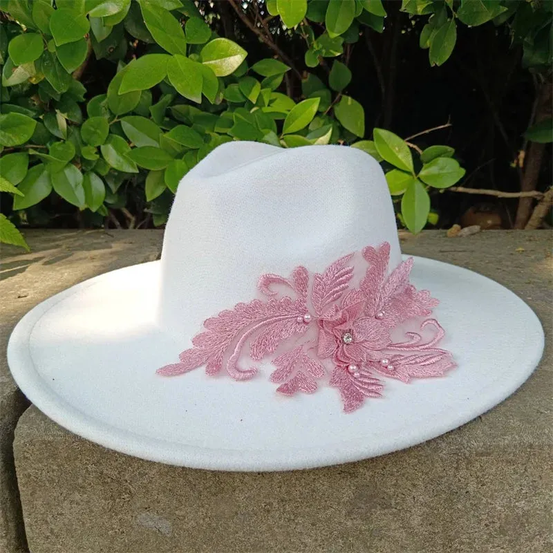 Fedora hats 3D embroidered flowers Fedora men and women hats Jazz hats Women's hats