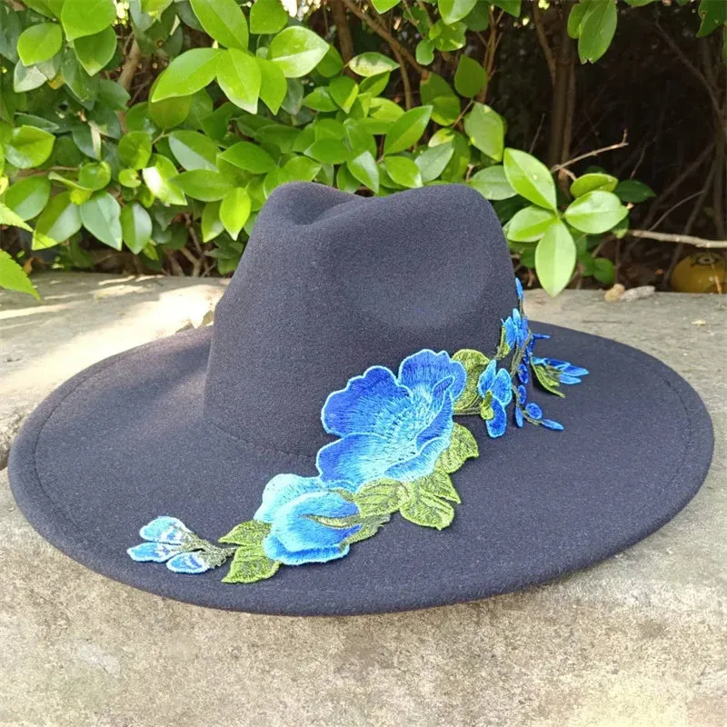 Fedora hats 3D embroidered flowers Fedora men and women hats Jazz hats Women's hats