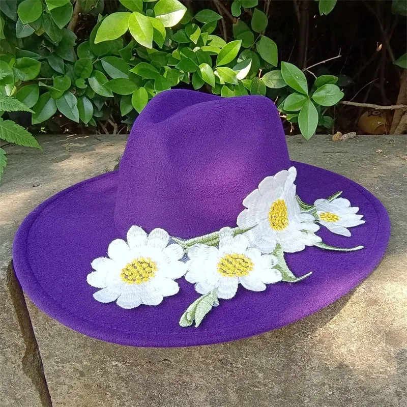 Fedora hats 3D embroidered flowers Fedora men and women hats Jazz hats Women's hats