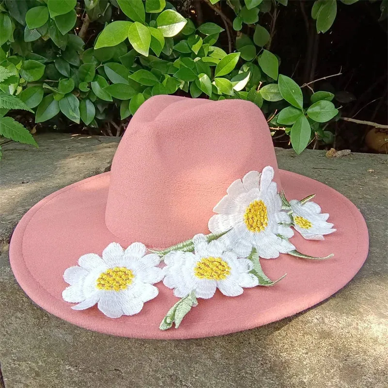 Fedora hats 3D embroidered flowers Fedora men and women hats Jazz hats Women's hats