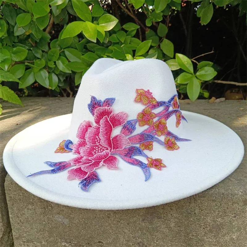 Fedora hats 3D embroidered flowers Fedora men and women hats Jazz hats Women's hats