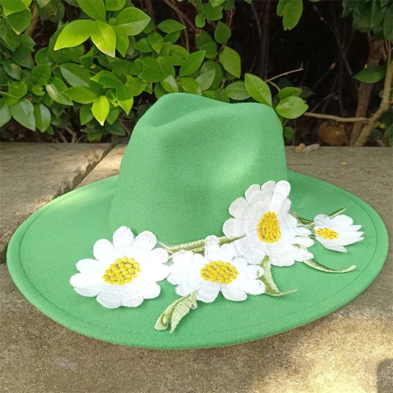 Fedora hats 3D embroidered flowers Fedora men and women hats Jazz hats Women's hats