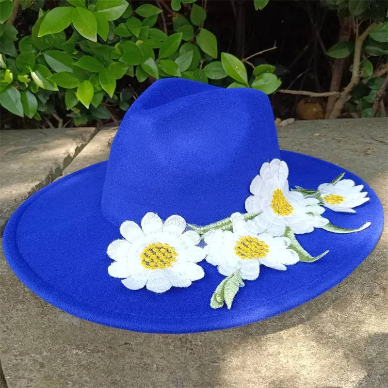 Fedora hats 3D embroidered flowers Fedora men and women hats Jazz hats Women's hats