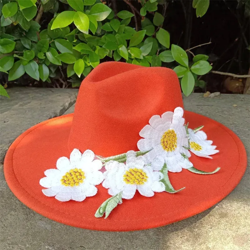 Fedora hats 3D embroidered flowers Fedora men and women hats Jazz hats Women's hats