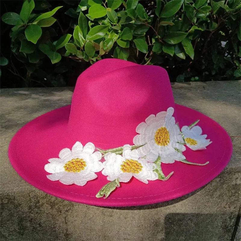 Fedora hats 3D embroidered flowers Fedora men and women hats Jazz hats Women's hats