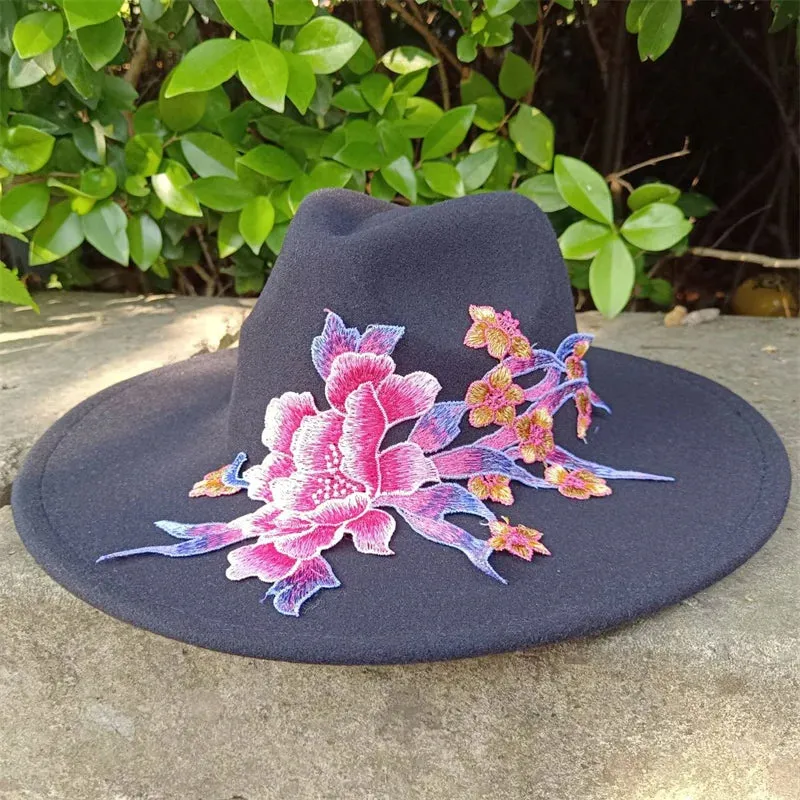 Fedora hats 3D embroidered flowers Fedora men and women hats Jazz hats Women's hats