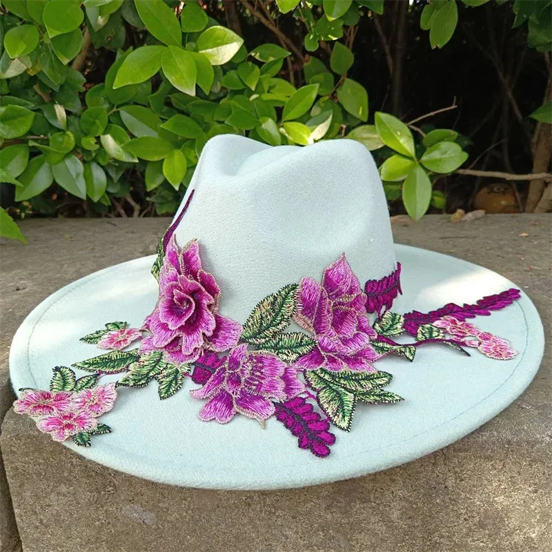 Fedora hats 3D embroidered flowers Fedora men and women hats Jazz hats Women's hats