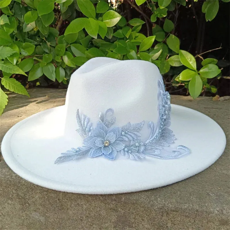 Fedora hats 3D embroidered flowers Fedora men and women hats Jazz hats Women's hats