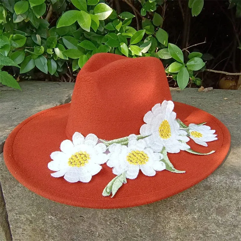 Fedora hats 3D embroidered flowers Fedora men and women hats Jazz hats Women's hats