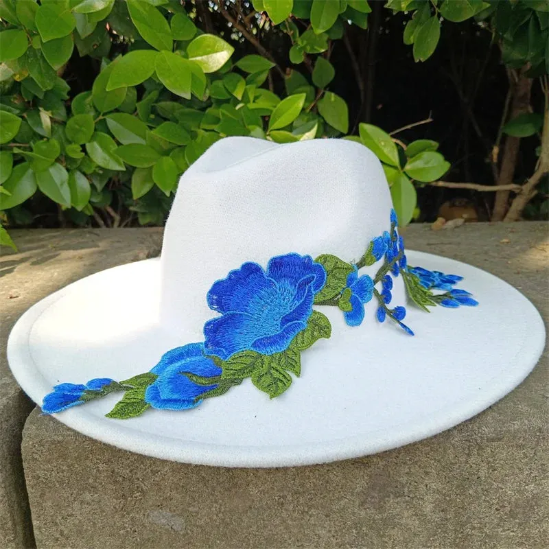 Fedora hats 3D embroidered flowers Fedora men and women hats Jazz hats Women's hats