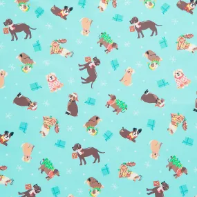 Furry and Bright - Holiday Dogs Teal Yardage