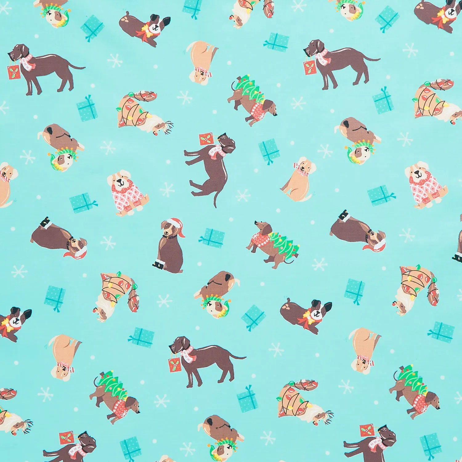 Furry and Bright - Holiday Dogs Teal Yardage