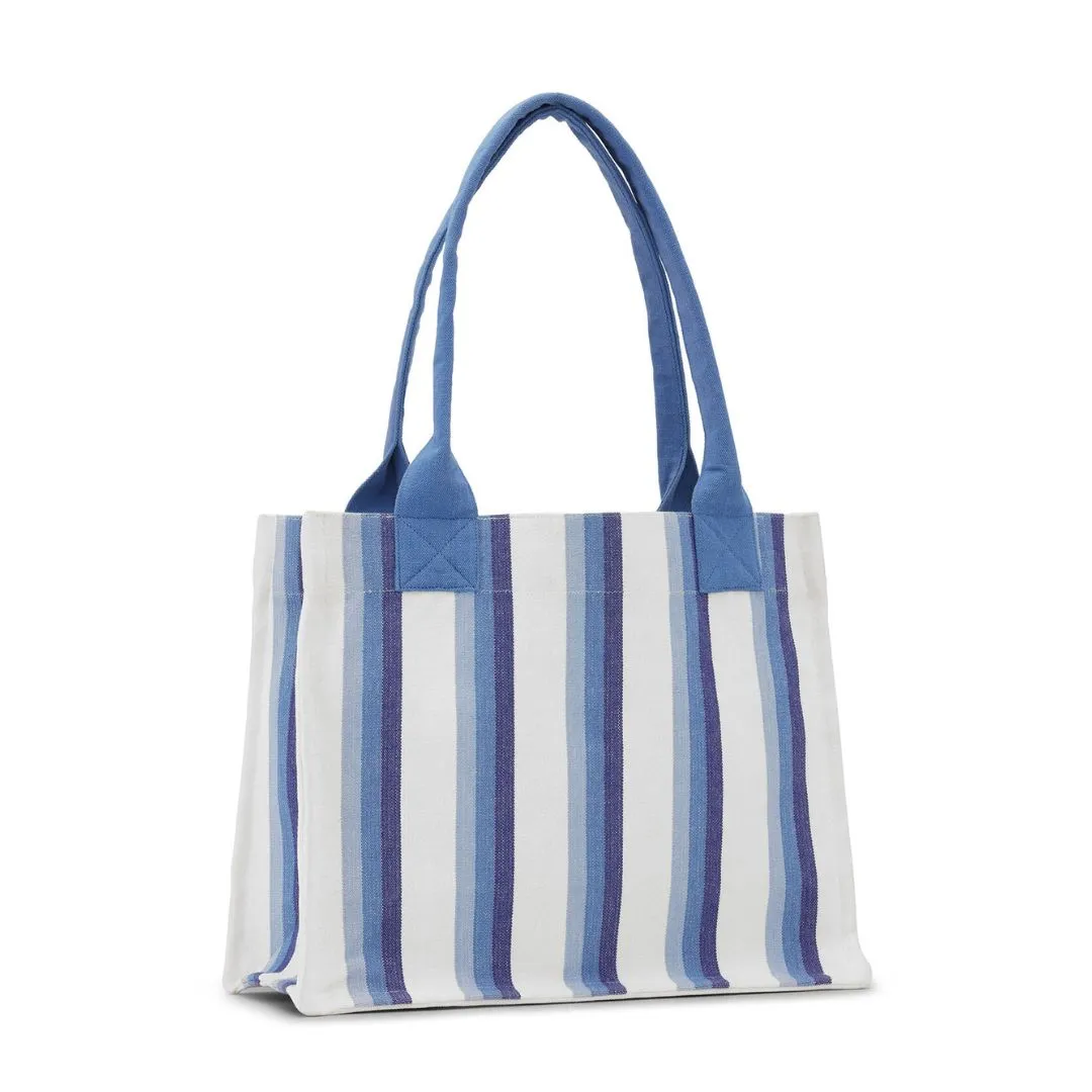 Large Striped Canvas Tote Bag (Dark Blue)